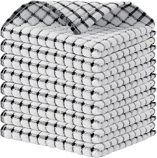Kitinjoy Cotton 8 Pack Terry Kitchen Dish Cloths, 12 x 12 Inches Super Soft and Absorbent Dish Rags, Quick Drying Dish Towels for Washing Dishes, Black