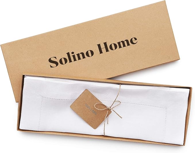 Solino Home Square Placemats Set of 4-100% Pure Linen White Cloth Placemats 14 x 14 Inch - Classic Hemstitch, Machine Washable Place Mats for Fall, Winter, Thanksgiving, Christmas, Holiday