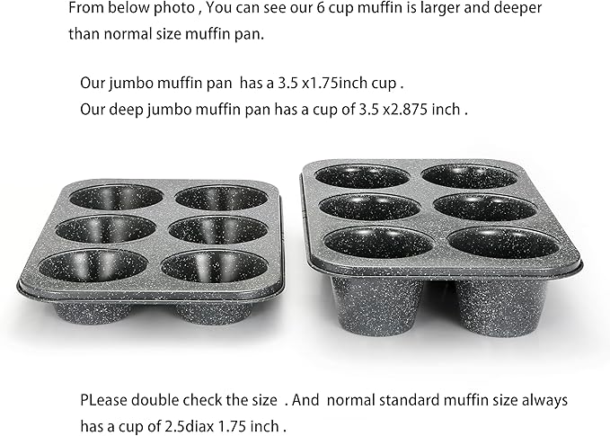 Monfish Jumbo muffin pan 6 Cup, deep muffin pan extra large cupcake tin black granite finish carbon steel baking pan 3.5dia x3 inch cup