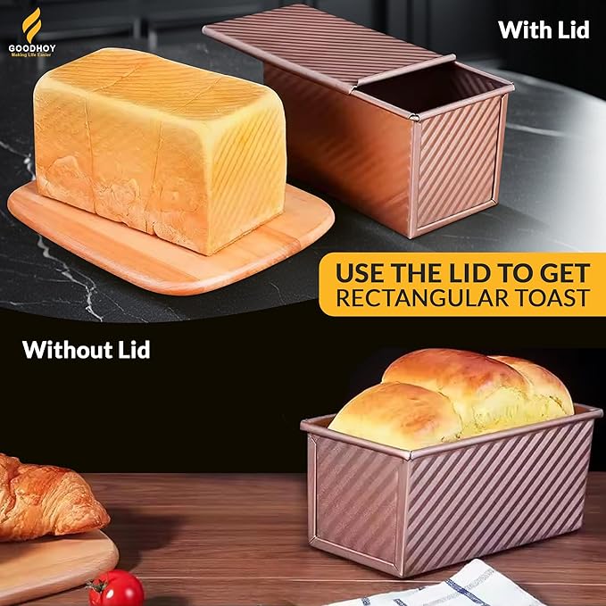 1lb+1lb set Nonstick Pullman Loaf Pan With Lid For Homemade Bread Carbon Steel Sandwich Bread Baking Mold With Sliding Lid Durable Toast Box For Square Loaf Shokupan Soft Milk Bread & Gift Box
