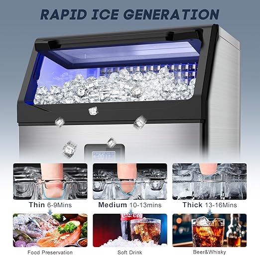 Commercial Ice Maker Machine – 250 Lbs/24H, 75 Lbs Storage Bin, 80 Ice Cubes in 8 Minutes – Freestanding Ice Machine with Water Filter and Scoop for Restaurant, Bar, Home, and Office