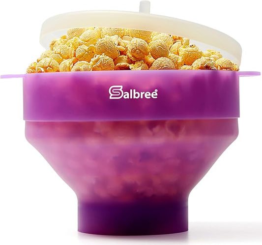 The Original Salbree Collapsible Silicone Microwave Popcorn Popper Maker Machine, Microwavable Bowl Holds 16 Cups, Uses Hot Air and Oil Always Optional - The Most Colors Available (Clear Purple)