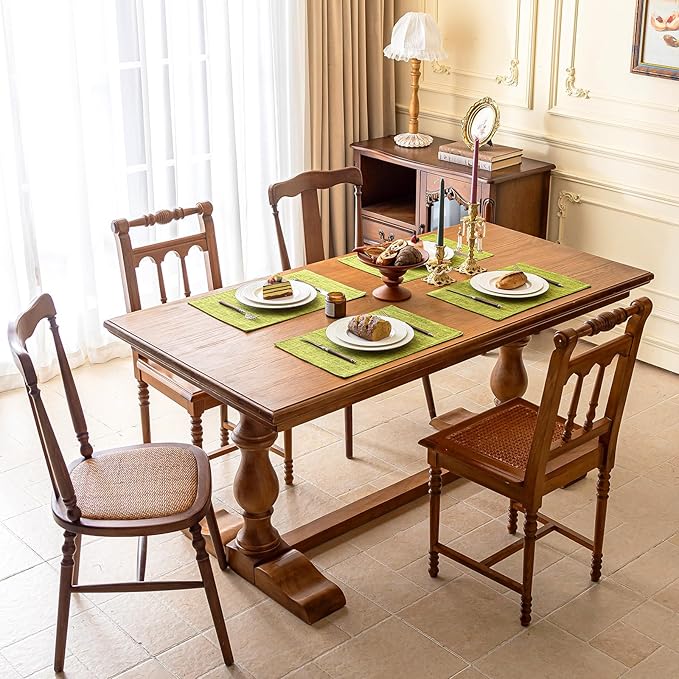 KXN Placemats Set of 4, Dual-Layer Thickened Faux Linen Table Mats, Heat Resistant & Wrinkle-Free, Machine Washable Cloth Place Mats for Kitchen Dining Indoor Outdoor (Green)