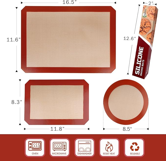 STATINT Non-Stick Silicone Baking Mat, Premium Food Safe - Pack of 4