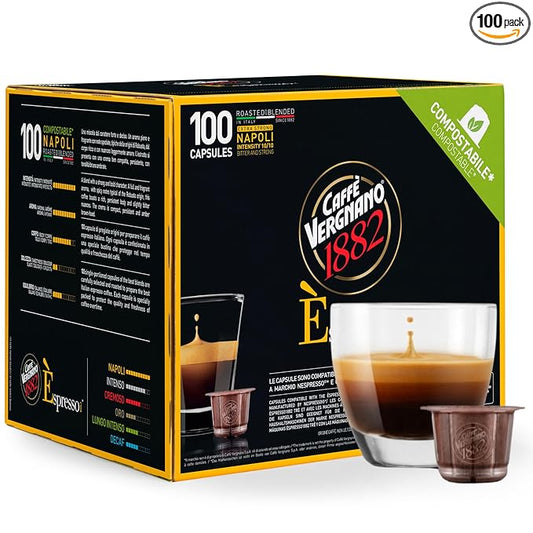 Caffe' Vergnano 1882 Medium Roast Espresso Original Line Machine Compatible Capsules, Single-Serve Arabica Robusta Espresso Coffee, Italian Coffee for Nespresso Machine, Intensity 10/10, Napoli, 100 Ct