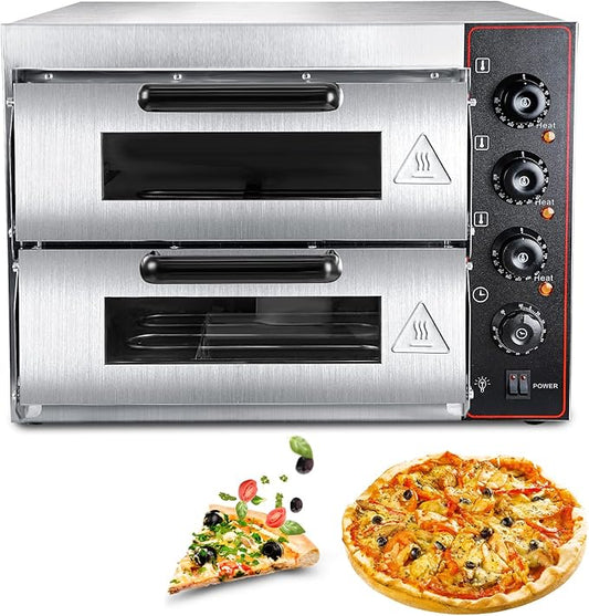 ZXMT Commercial Pizza Oven Double Oven 1700W 16 inch Stainless Steel Pizza Electric Countertop Pizza and Snack Oven Multipurpose Indoor Pizza oven for Restaurant Home Pretzels Roast Yakitori 110V