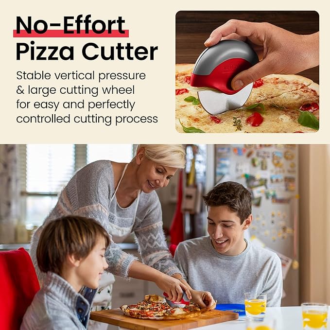 Kitchy Pizza Cutter Wheel with Protective Blade Cover, Ergonomic Pizza Slicer (Red)