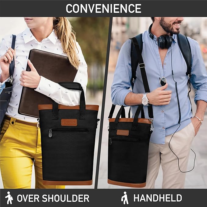 opux Two Bottle Wine Bag Carrier Tote, Insulated Leakproof 2 Bottle Wine Cooler Bag for Travel BYOB Picnic, Portable Wine Case, Gift for Men Women Wine Lover Birthday Party Christmas, Black