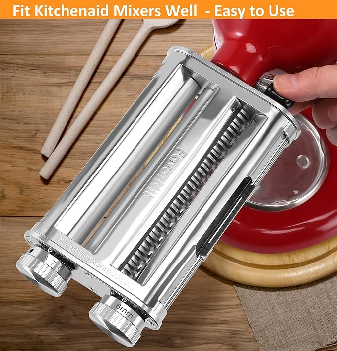 Pasta Maker Attachment for KitchenAid Mixers,3 in 1 Set Included Pasta Sheet Roller, Spaghetti and Fettuccine Cutter Accessories