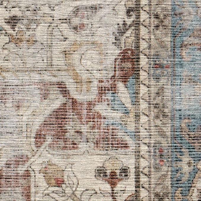 Ruggable Washable 2x10 Runner Rug, Kamran Coral, Premium Vintage Rugs for Hallway, Kitchen, Entryway, Living Room, Bedroom, Office with Gripper Non Slip Pad