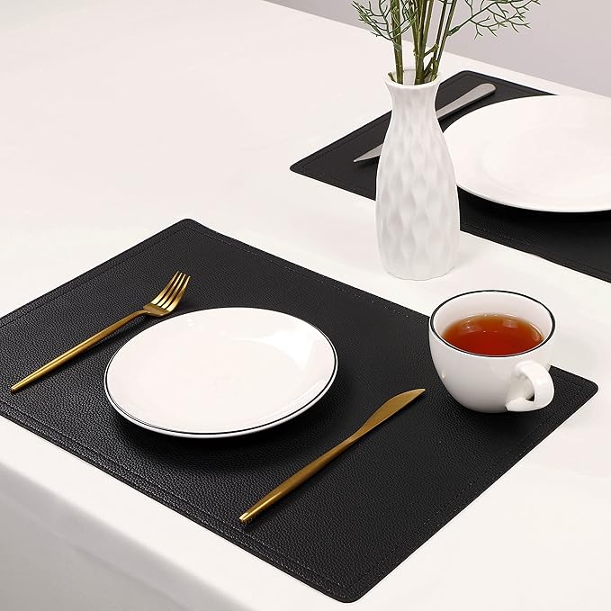 Set of 6 Faux Leather Placemats, PU Table Mats, Waterproof, Stain Resistant, Heat Resistant, Non-Slip Easy to Clean for Kitchen Dining Table,Conference Table
