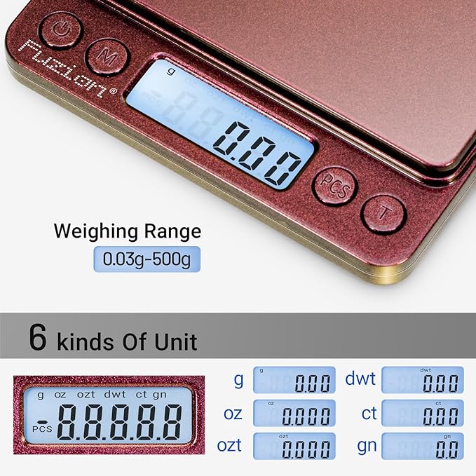 Fuzion Digital Scale .01 Gram Accuracy, 500g Mini Food Scales for Small Jewelry, Gold, Herb, Spice - Weight Gram and Oz