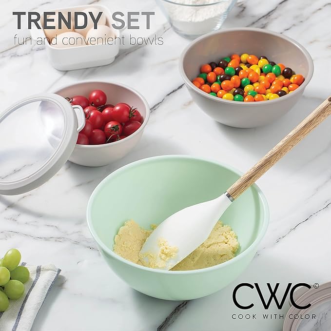 COOK WITH COLOR Nesting Mixing Bowls - 12 Piece Plastic Bowl Set with Lids, Microwave Safe (Mint Ombre)