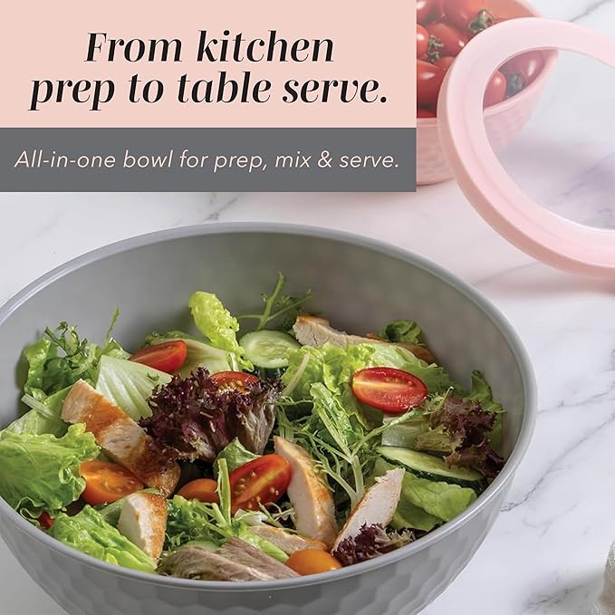 COOK WITH COLOR Mixing Bowls with Lids - 12 Piece Plastic Nesting Bowls Set includes 6 Prep Bowls and 6 Lids, Non Slip Bottom and Embossed Design - Microwave Safe (Pink)