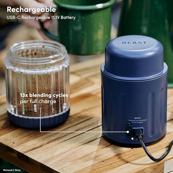 Beast GO Cordless, Premium Portable Blender for Shakes & Smoothies, 22oz Blending Vessel, Blends Ice & Frozen Fruit, Rechargeable USB-C Battery, Drinking Lid and Straw System (Navy)