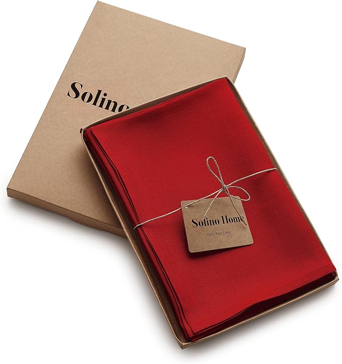 Solino Home Red Linen Napkins Set of 4-100% Pure Linen Cloth Washable Dinner Napkins 20 x 20 Inch for Christmas, Holiday, Winter - Fete