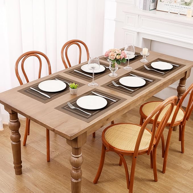 SHACOS Placemats Set of 4 Wipe Clean PVC Place Mats for Dining Table Heat Resistant Woven Vinyl Table Mats Indoor Outdoor (4, Frame Brown)