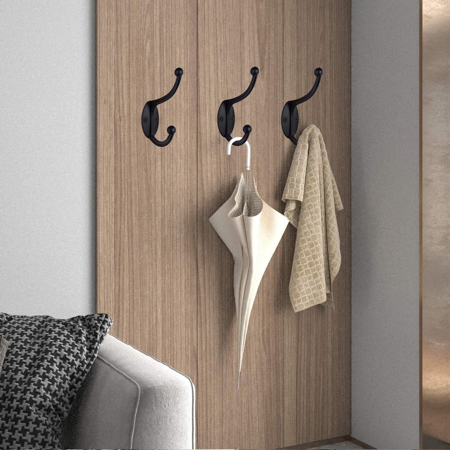 ZEYU Wall Hooks,10Pcs Coat Hooks Hardware Towel Hooks for Hanging Coats Double No Rust Black Robe Hooks Wall Mounted with Screws for Key, Towel, Bags, Cup, Hat