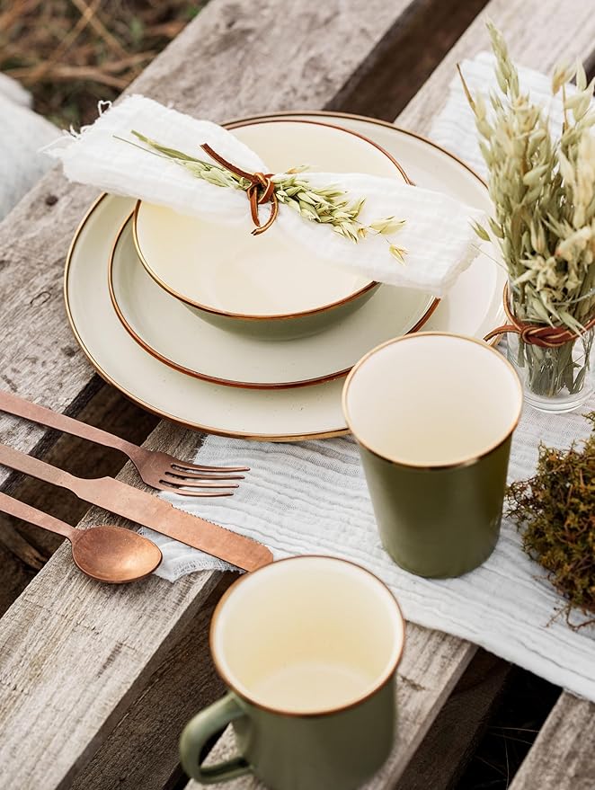 Barebones 2-Tone Enamel Cup Set - Set of 2, 14 oz Mugs - Enamelware Mugs - Durable Kitchen or Camping Mug Set (Olive Drab)