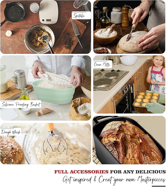 Dutch Oven for Bread Baking-3.6QT Oval Cast Iron Pot Bread Pan with Lid-Sourdough Bread Baking Supplies Starter Kit