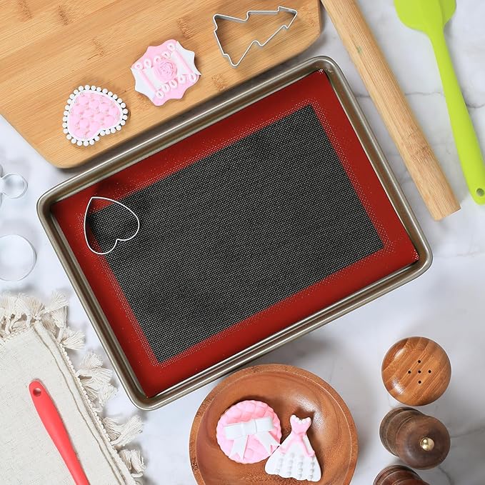 Perforated Silicone Baking Mats for Quarter Sheet, 2 Pcs Non-Stick Eclair Baking Mats for 9x13 Cookie Sheet, Reusable Baking Sheet Liners Compatible with Nordic Ware Naturals Quarter Sheet