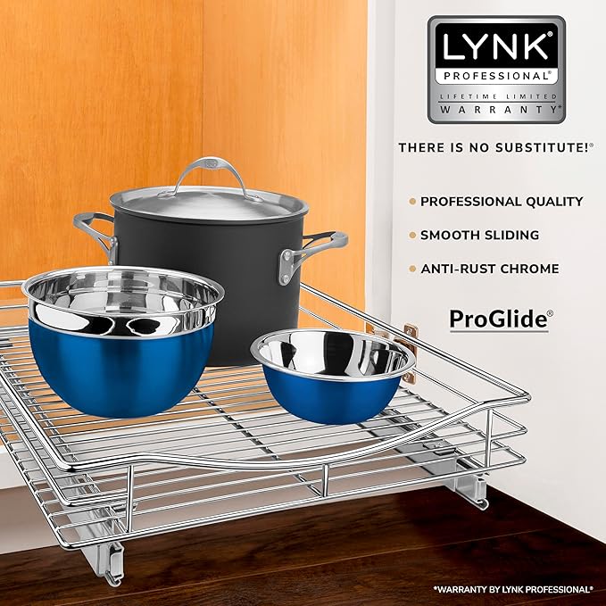 LYNK PROFESSIONAL® Pull Out Cabinet Organizer, 17" x 18" Slide Out Drawers for Kitchen Cabinets - Sliding Pull-Out Pantry Shelves – Home Shelf Organizers - Lifetime Ltd. Warranty, Chrome