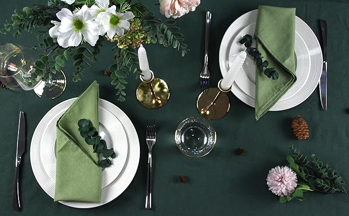 Soft Color Linen Blended Thin Dinner Cloth Napkins - Set of 12 (40 x 40 cm) - for Christmas Events & Home Use (Lime Green)
