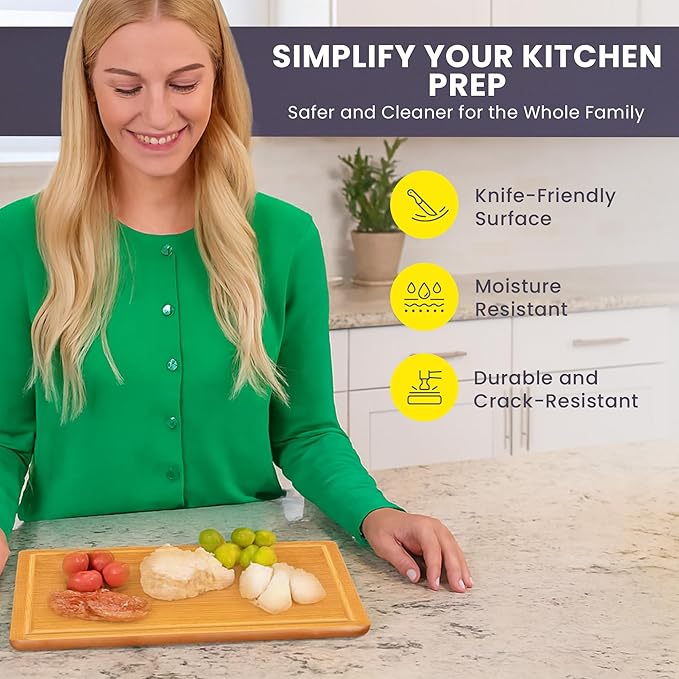 Small Bamboo Cutting Board – 12 Inch Wood Cutting Boards for Kitchen with Glue-Free Surface™ & Juice Groove – Non-Toxic, FSC-Certified, Durable Wooden Chopping Board - Rectangle