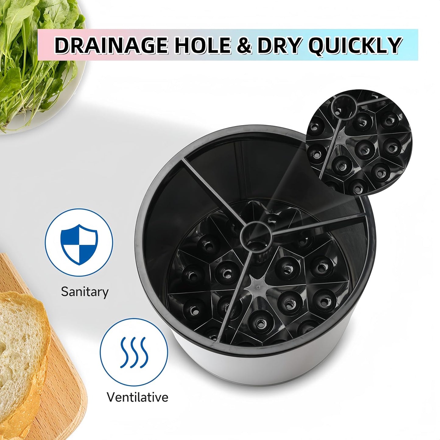 Utensil Holder,4-in-1 Large Kitchen Utensil Holder For Counter,Rotating Silverware Organizer Cooking Flatware Spoon Spatula Tool Cutlery Container Stainless Steel Caddy