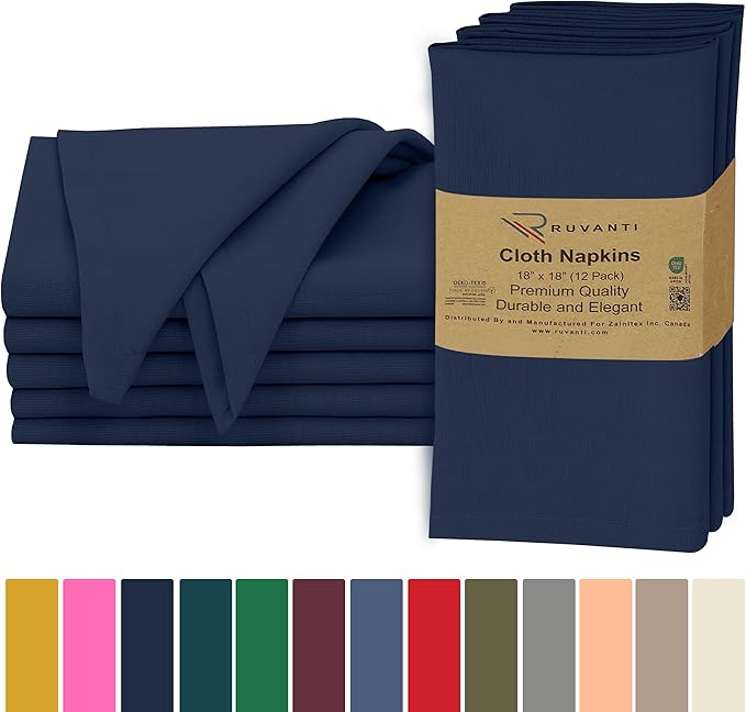 Ruvanti Cloth Napkins Set of 6, 18x18 Inches, 100% Cotton, Washable, Soft & Absorbent, Perfect for Wedding, Christmas, ‎Thanksgiving Dinners - Pageant Blue