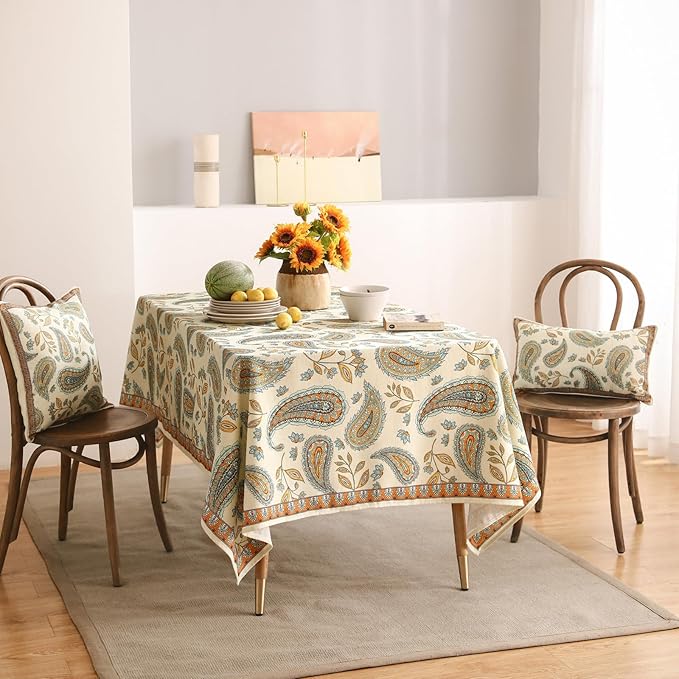 patdrea Designer French Vintage Table Cloth,Italian Floral Tablecloth for Rectangle Tables,Country Summer Linen Tablecloth,Wrinkle Free Table Cover for Kitchen Dining,Christmas,63" x 87"