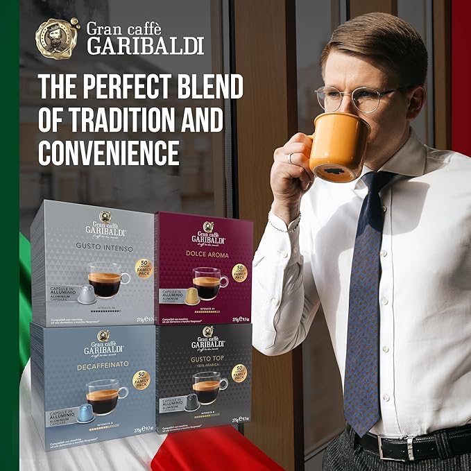 Gran Caffè Garibaldi Espresso Pods, Italian Roasted Coffee, Compatible Nespresso Original Line Machines, Nitrogen Flushed, Intense Aroma, Full-Bodied Crema - Dolce Aroma 200 Aluminum Cups