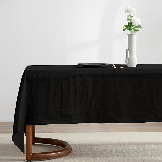 EVERLY 100% Pure Linen Rectangle Tablecloths 60x108Inches for Dining,Buffet Parties,Picnic,Events,Weddings and Restaurants,Decorative Halloween,Thanksgiving Machine Washable Tablecloths-Black