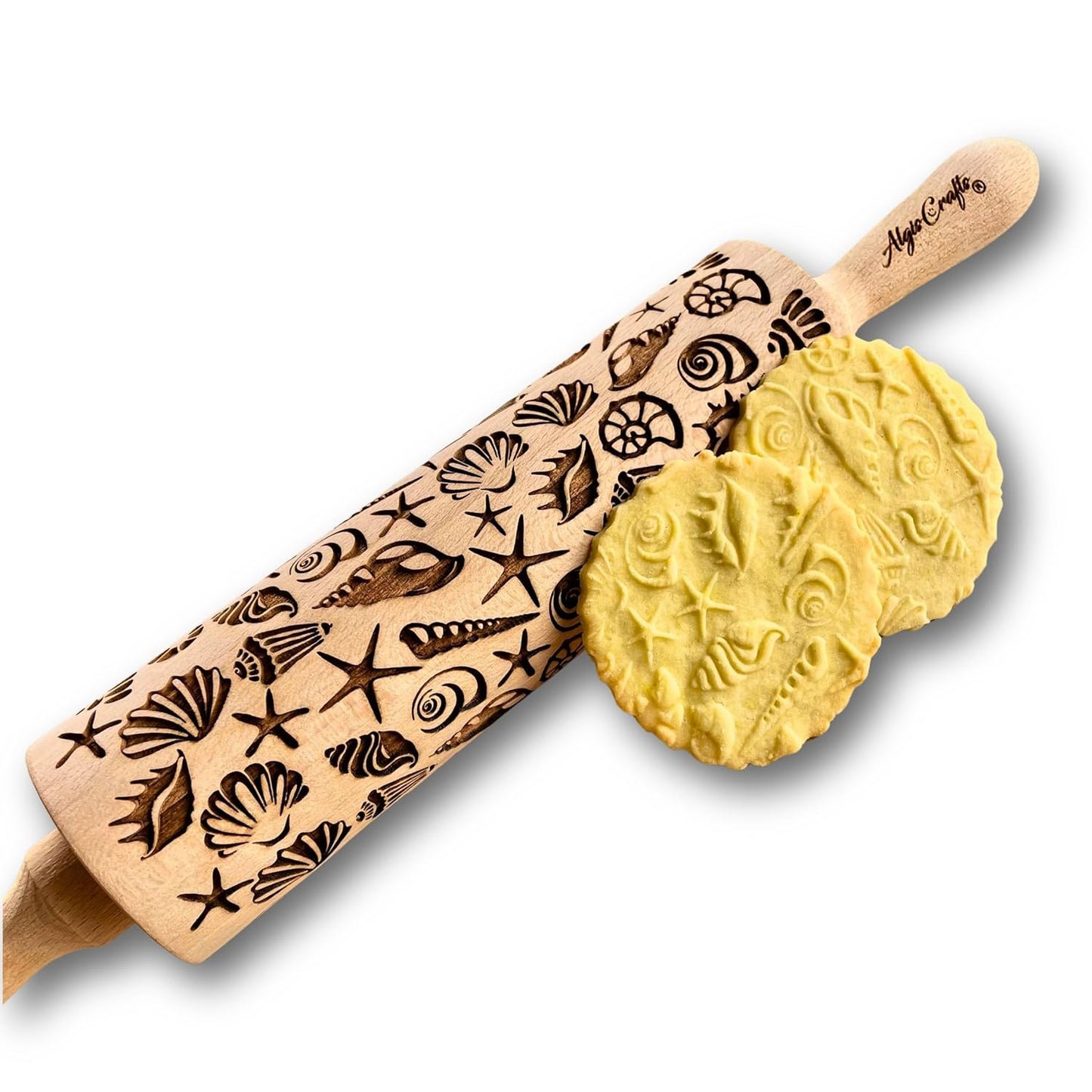 Embossing Rolling Pin SHELLS. Dough and Clay Roller for Embossed Cookies and Pottery. Cookie and Ceramic Stamp. Backing Gifts for Women by Algis Crafts