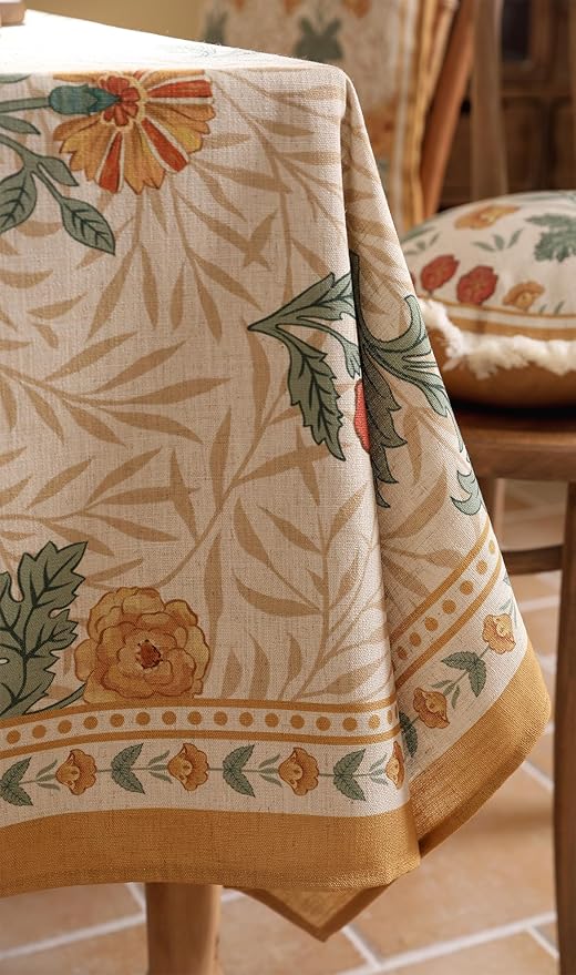 patdrea Designer Floral Linen Table Cloth Durable Breathable Table Cover Decor Kitchen Dining Tablecloth for Rectangular Tables for Kitchen Dining Parties,Holiday Christmas,63"x 110"
