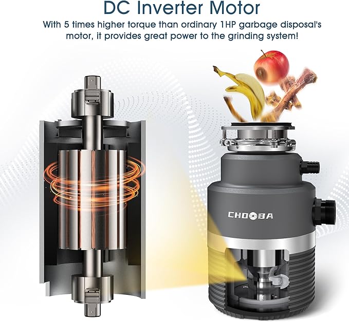 Garbage Disposal 1HP, Food Waste Disposal Continuous Feed, Garbage Disposal with Power Cord, Light Gray