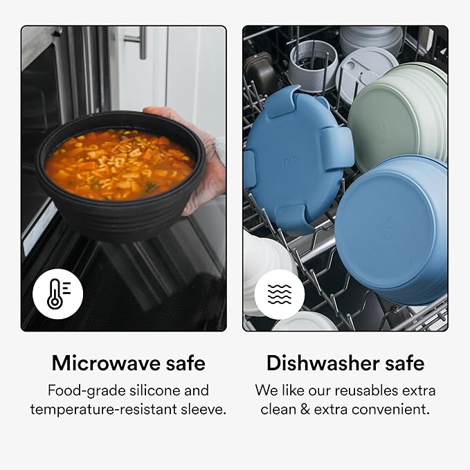 STOJO Collapsible Bowl - Translucent Denim Blue, 36oz - Reusable Silicone Bowl for Hot and Cold Food - Perfect for Travel, Meal Prep, To-Go Lunch, Camping & Hiking - Microwave & Dishwasher Safe