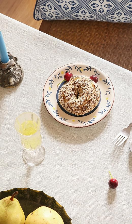 patdrea Designer Small Blue Tablecloth for Square Tables,Vintage Linen with Leaves and Flowers Pattern Tablecloths,Farmhouse Floral Table Cover Cloth Decor for Kitchen Dining Christmas,55"*55"