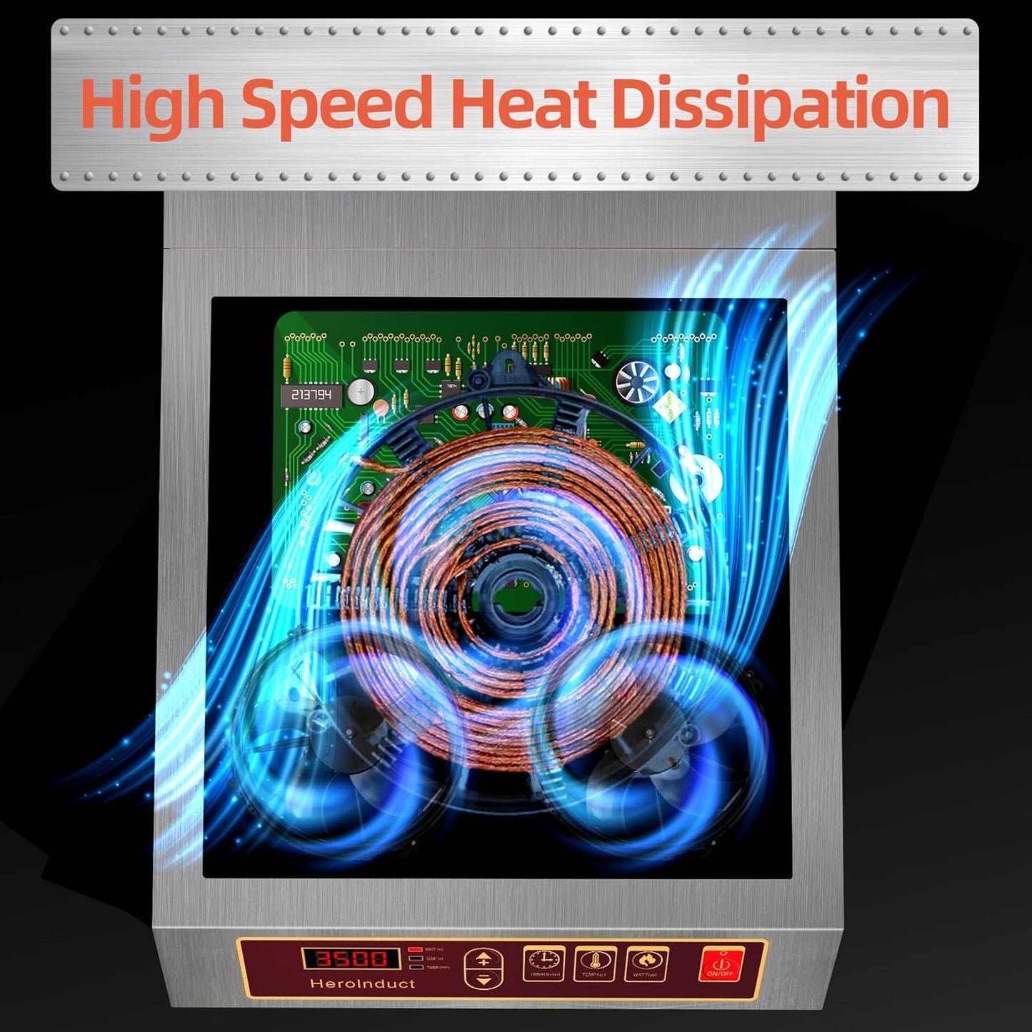 Portable Induction Cooktop 208-240V 3500W Commercial Range Countertop Burner Dual IGBT Modules 8 Heating Level Timer Sensor Push-Button Premium Stainless Steel Housing Ceramic Glass（Red）