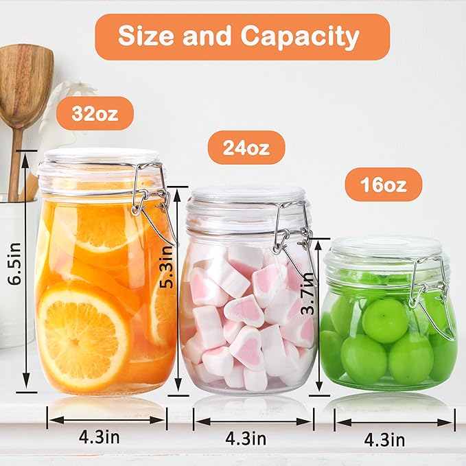 Glass Containers With Lids 16 Oz Wide Mouth Airtight Jars With Locking Lids 2 Pack Food Storage Canisters For Pantry Fridge Kitchen Rubber Sealed Glass Jars For Cereal, Oats, Sugar, Flour,Nuts,Candy