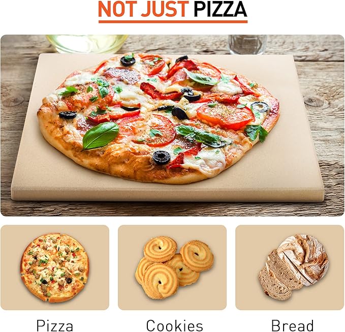 Pizza Stone for Oven and Grill 15 x 12 Inch, Rectangular Baking Stone for Bread, Heavy Duty Ceramic Pizza Pan, Thermal Shock Resistant Safe for Bread, Pies and More