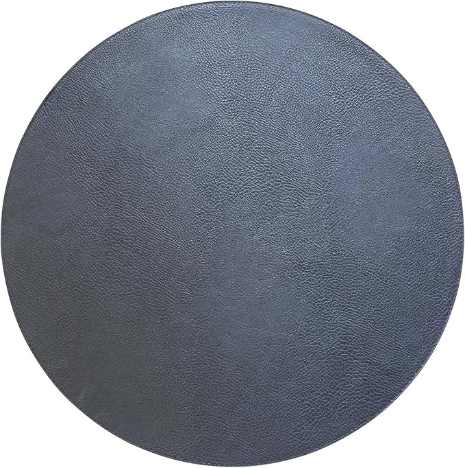 Morgan Faux Leather Set of 12 Placemats, 15" Round, Navy, Heat Resistant, Stain Resistant, Non-Slip, Reversible, Durable Table Mats for Kitchen, Dining Table, Indoor Washable Use