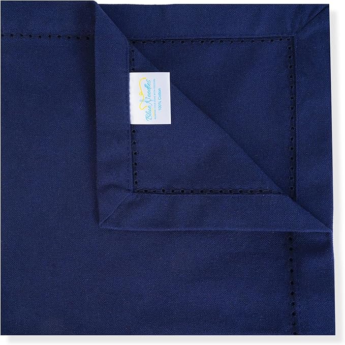 Blue Needles Set of 6 Hemstitch Linen Napkins 100% Cotton Navy Blue Cloth Dinner Napkins 18x18 inches, Soft, Reusable, Absorbent, Washable, Ideal for Fall Thanksgiving Events, Parties & Everyday Use