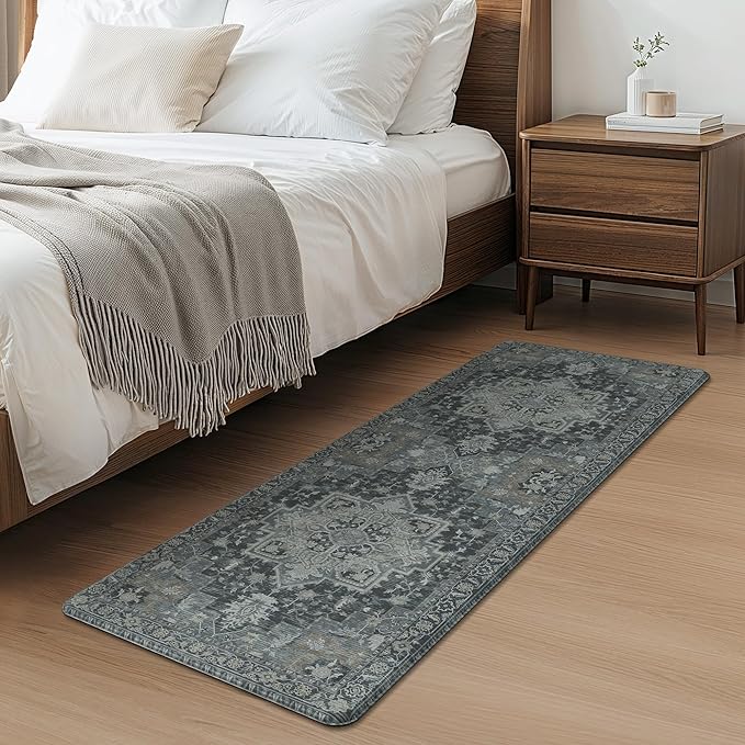 GENIMO Kitchen Mats for Floor 2PCs, Washable Anti Fatigue Mat for Cushioned, 17.3"x47"+17.3"x30", Waterproof Kitchen Rugs, Non Slip Comfort Standing Mat Rug for Home, Sink, Laundry, Dark Gray