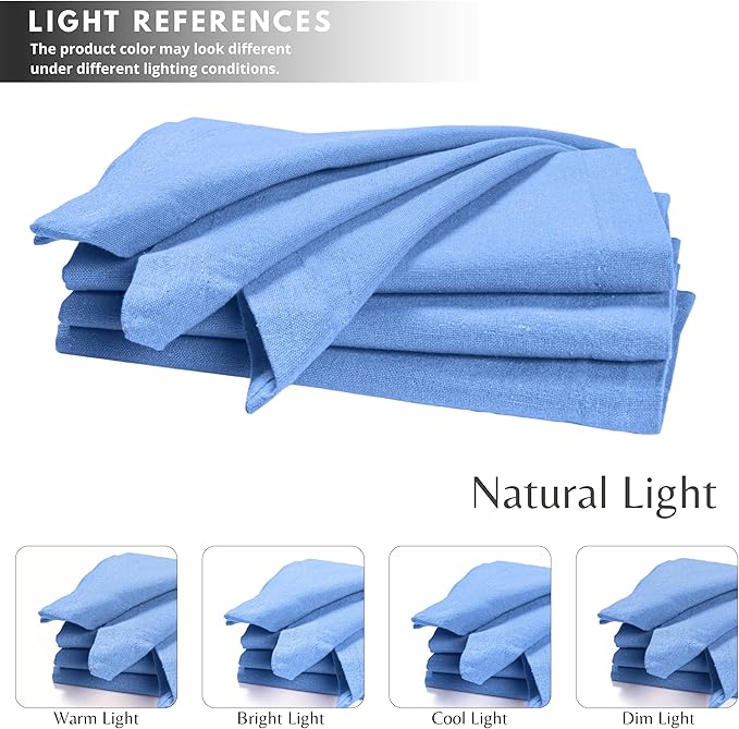 Ramanta Home Light Blue Cotton Dinner Napkins Set of 12 | 100% Cotton 18x18 Inch Cloth Napkins | Reusable Fabric Table Napkins for Everyday Use, Parties, Weddings, Thanksgiving, Christmas, Halloween