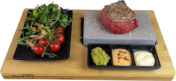 Black Rock Grill Cooking Stone for Steak, Lava Stone Grill, Hot Steak on a Ston Cooking Set