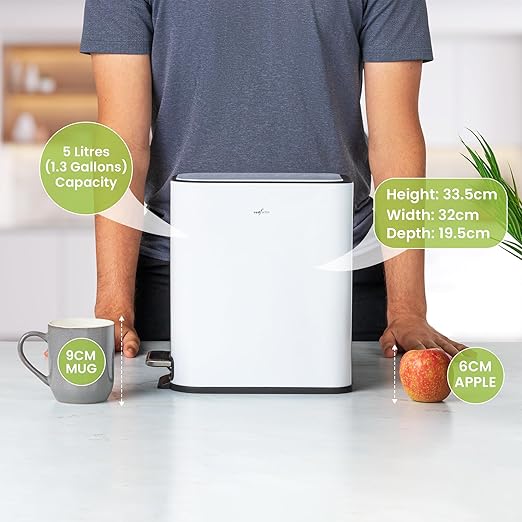 RED FACTOR Slim Small 1.3 Gallon Stainless Steel Pedal Trash Can with Soft Close Lid for Narrow Spaces – Wastebasket Bin with Removable Inner Bucket