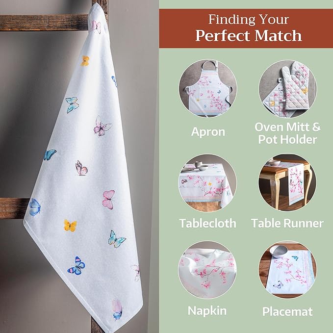 Maison d' Hermine Kitchen Towels Set of 2 100% Cotton 27.50" x 20" Reusable Cloth Tea Dish Towels Absorbent with Hanging Loop for Kitchen, Dining, Cocktail Parties Spring/Summer (Blossoms in Spring)