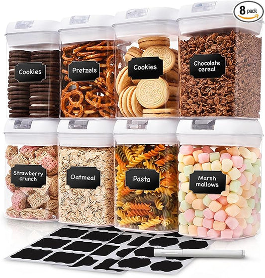 Cheer Collection Airtight Food Storage Containers, Kitchen Storage Containers for Pantry, Set of 8 Food Containers with Lids Airtight, Pantry Storage Containers & Organizers with Lids, White