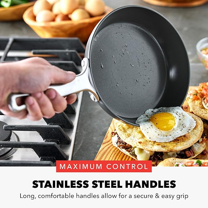 GreenPan x Bobby Flay 10” & 12” Ceramic Nonstick Frying Pan Set, PFAS-Free, Hard Anodized Cookware, Induction Compatible, Stainless Steel Handles, Oven & Broiler Safe to 600˚F, Dishwasher Safe, Black